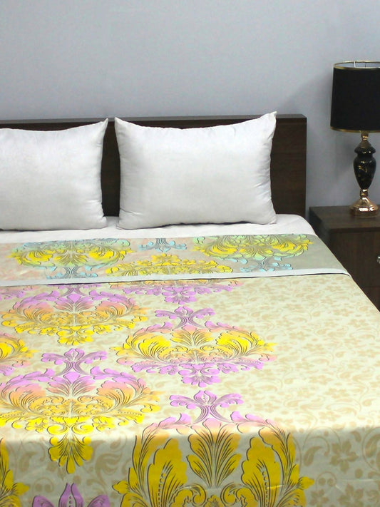 Satin Dreamz 500 GSM Yellow Floral Print Double Bed Reversible 3 Ply Dohar