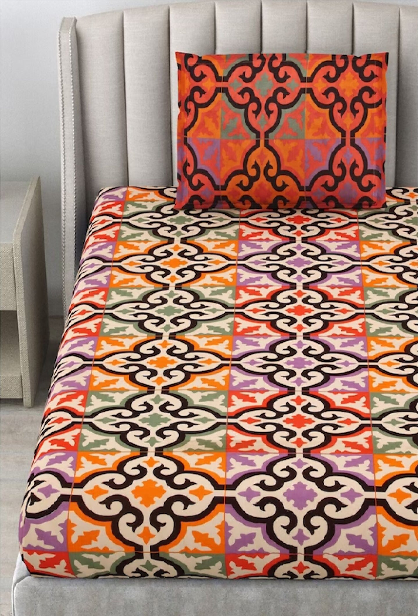 Blumen 100% Cotton Rust Geometric One Single Bedsheet With 1 Pillow Covers