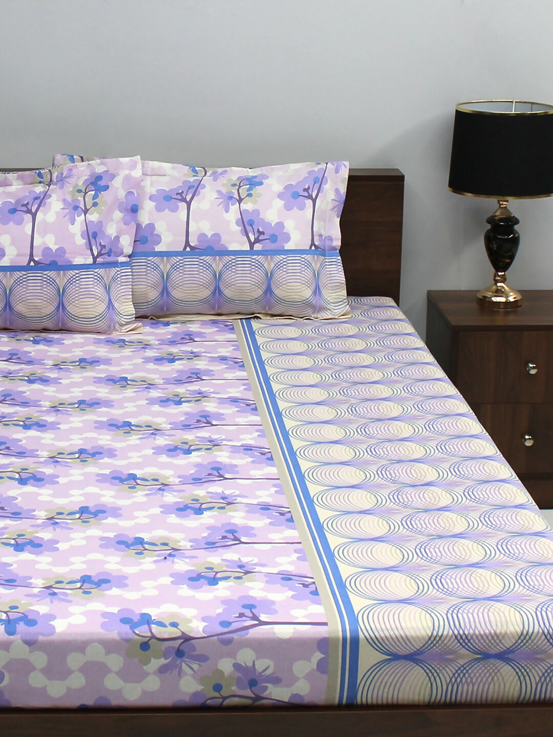 Ivyrose 100% Cotton Purple Queen Bedsheet With 2 Pillow Covers