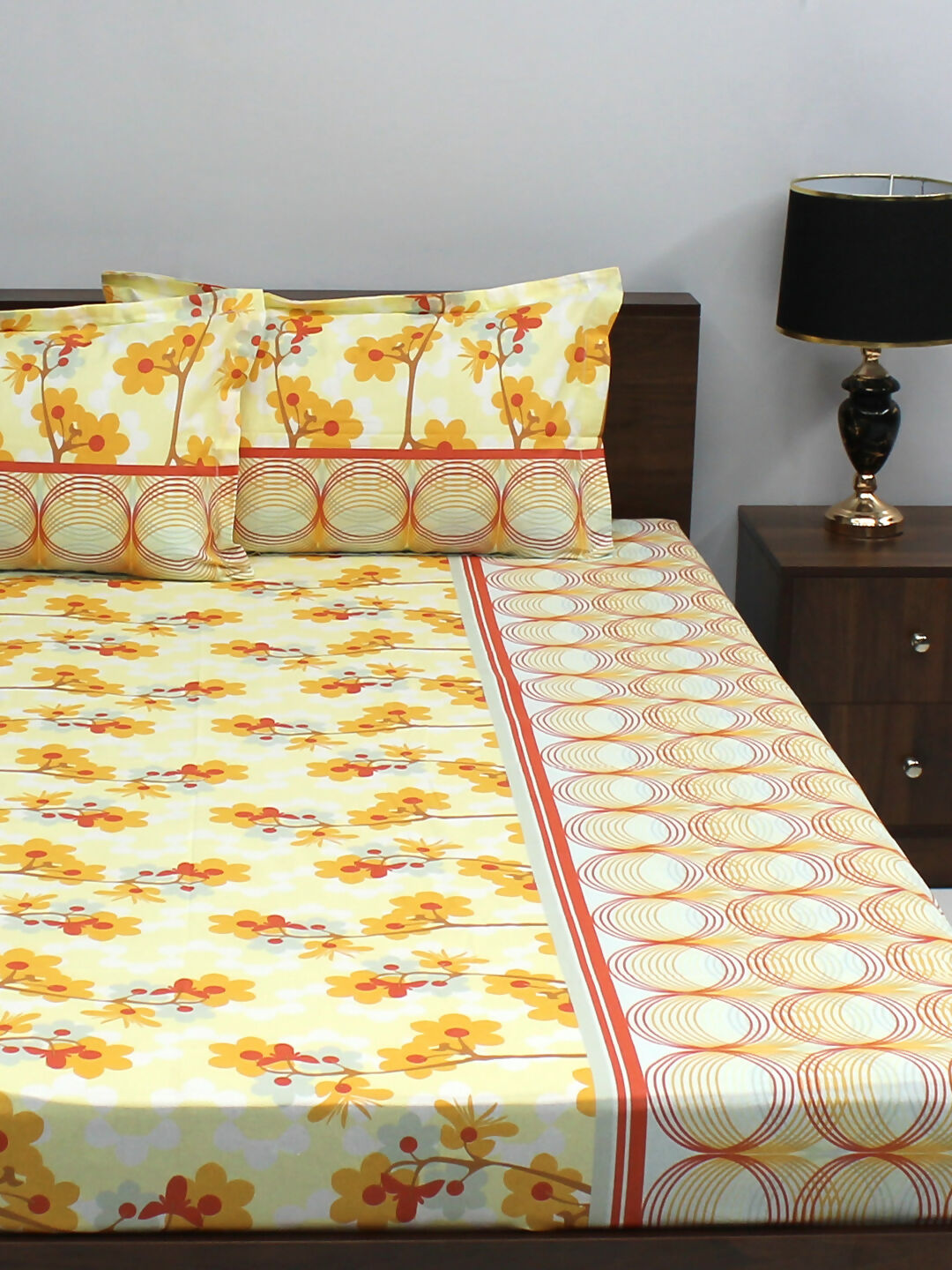 Ivyrose 100% Cotton Yellow Queen Bedsheet With 2 Pillow Cover