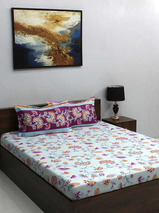Ivyrose 100% Cotton Multicolor Queen Bedsheet With 2 Pillow Covers