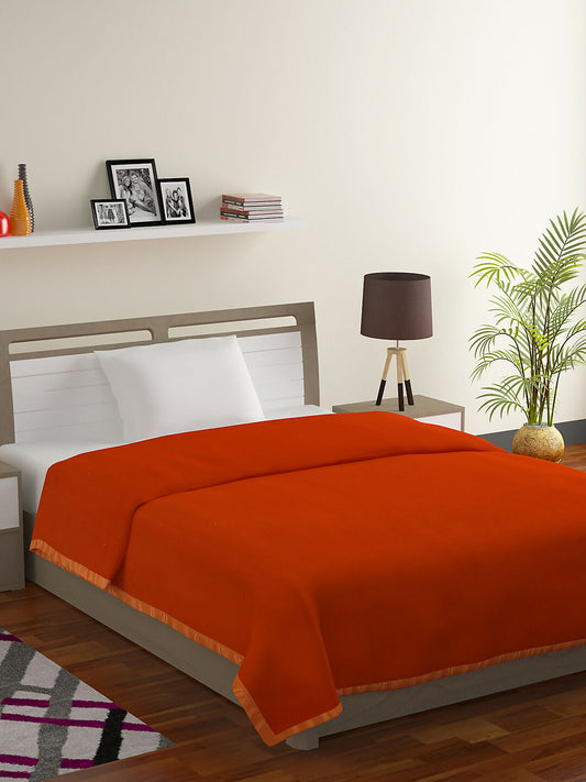 All Season 287 GSM Polyester Orange Solid Single AC Blanket,Travel Blanket & Camping.