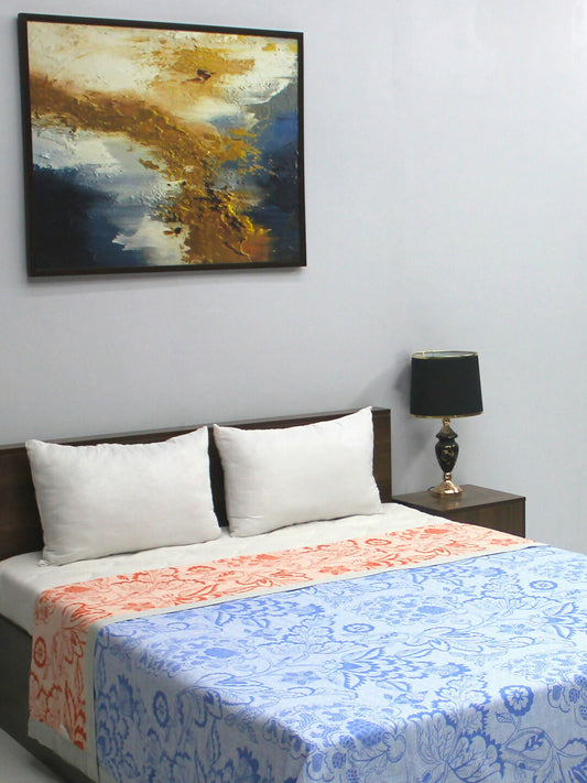 Satin Dreamz 500 GSM Blue Floral Print Double Bed Reversible 3 Ply Dohar