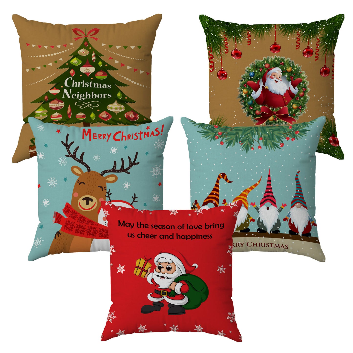 All Season Multicolor Poly Cotton Cushion Covers (Set of 5)