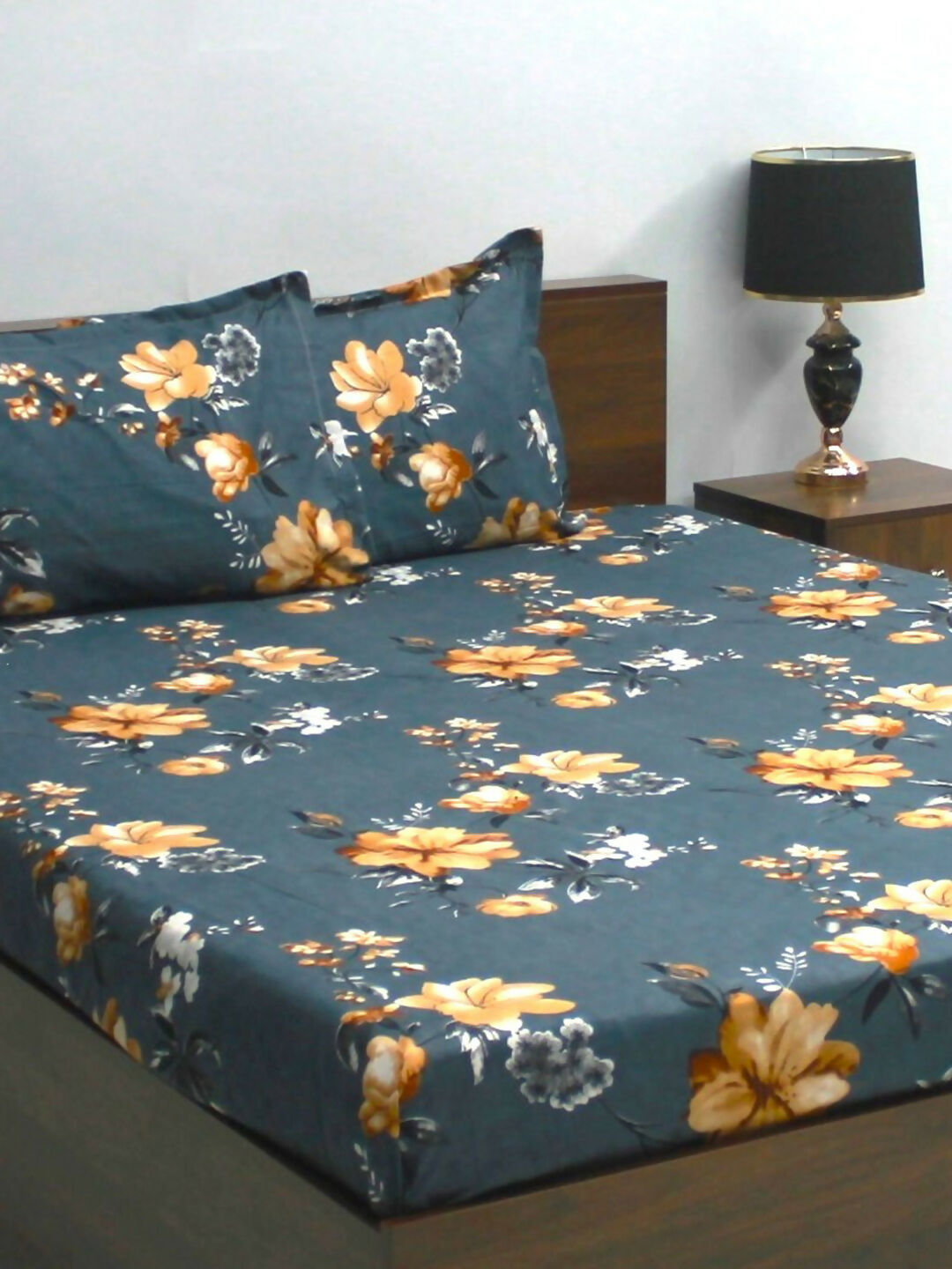 Bedsheet Mimosa 164 GSM Microfiber Grey Floral Double with 2 Pillow Covers