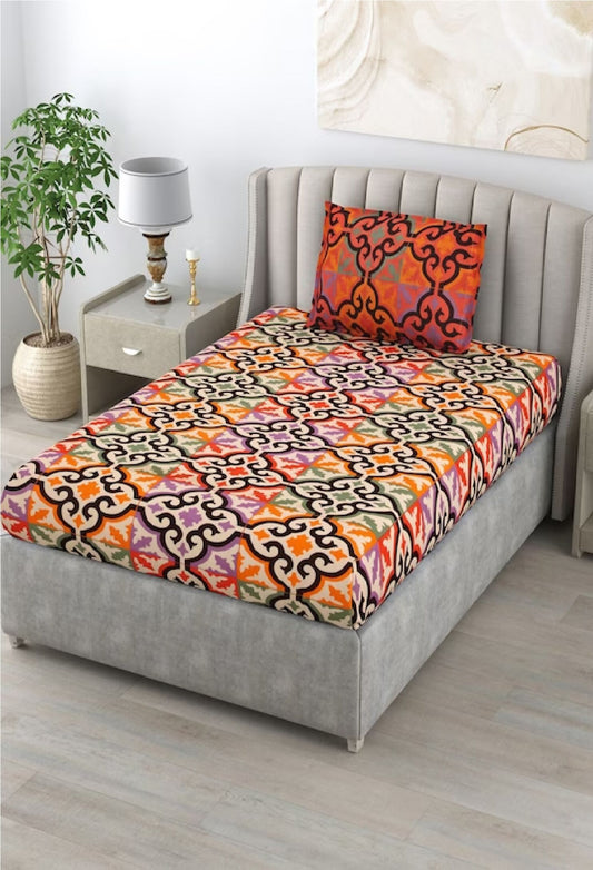 Blumen 100% Cotton Rust Geometric One Single Bedsheet With 1 Pillow Covers
