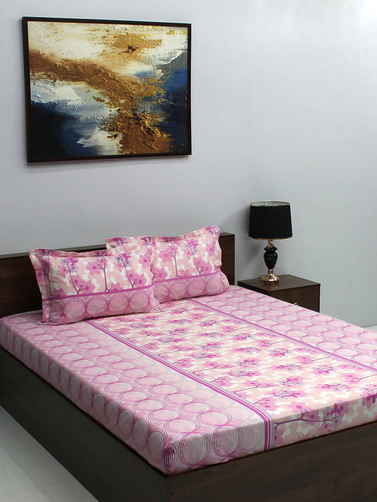 Ivyrose 100% Cotton Pink Queen Bedsheet With 2 Pillow Covers