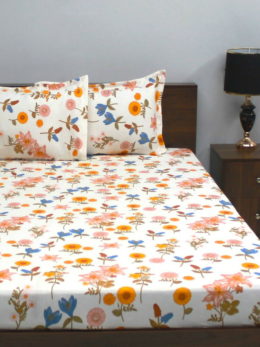 Bedsheet Mimosa 164 GSM Microfiber Yellow Floral Double with 2 Pillow Covers