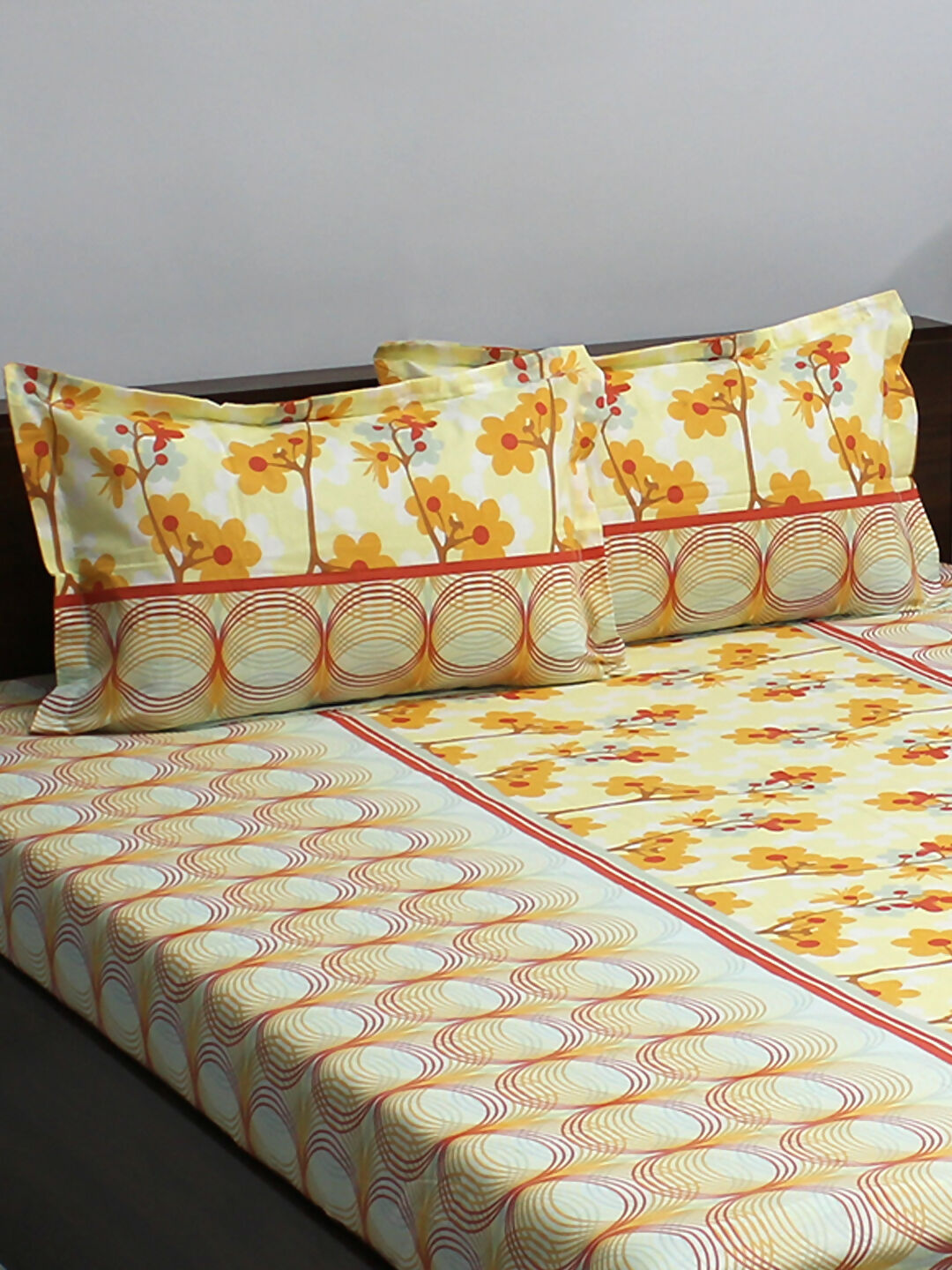 Ivyrose 100% Cotton Yellow Queen Bedsheet With 2 Pillow Cover