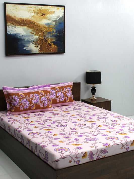 Ivyrose 100% Cotton Pink Queen Bedsheet With 2 Pillow Cover