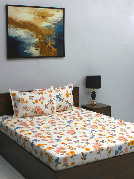 Bedsheet Mimosa 164 GSM Microfiber Yellow Floral Double with 2 Pillow Covers