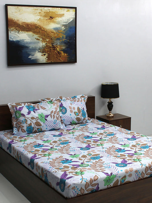 Ivyrose 100% Cotton Blue Queen Bedsheet With 2 Pillow Cover