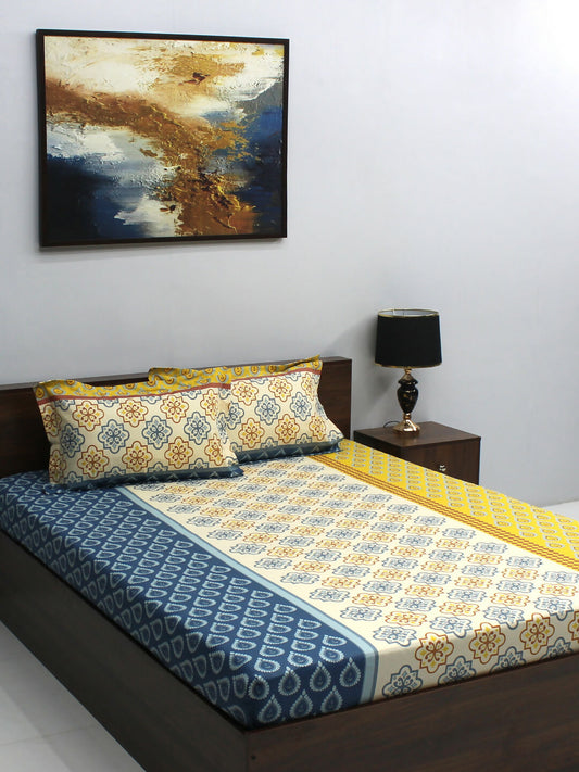 Ivyrose 100% Cotton Yellow Queen Bedsheet With 2 Pillow Covers